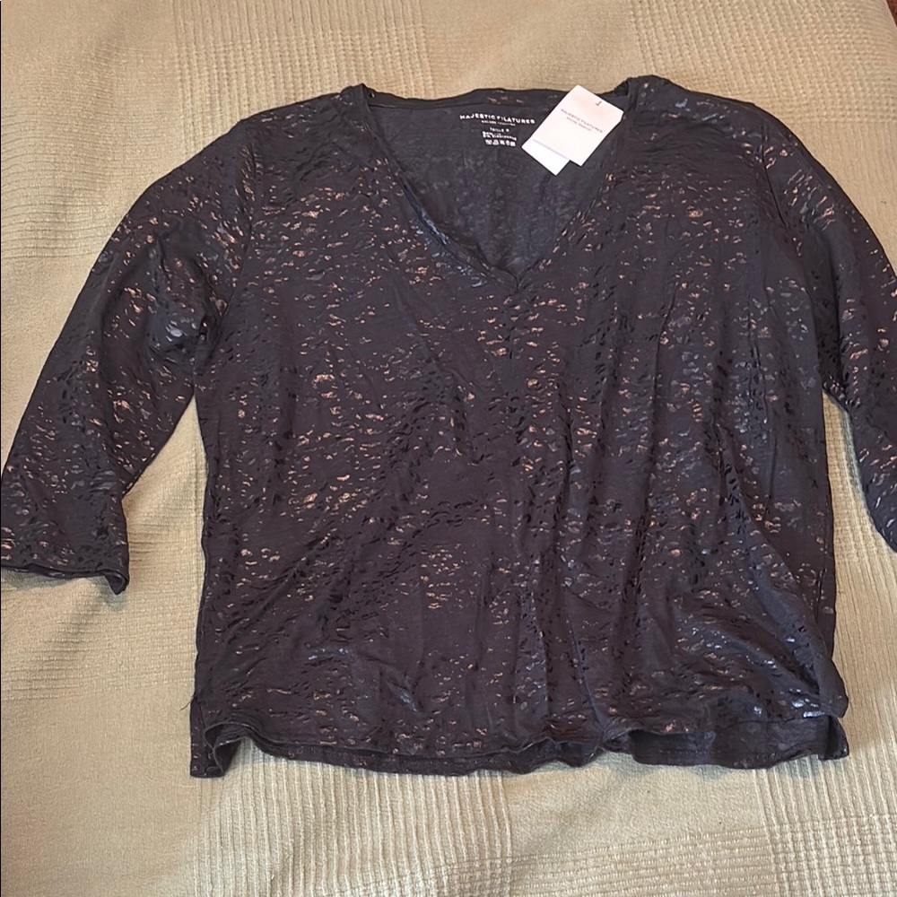 Majestic Filatures Black  Cheetah Print Blouse